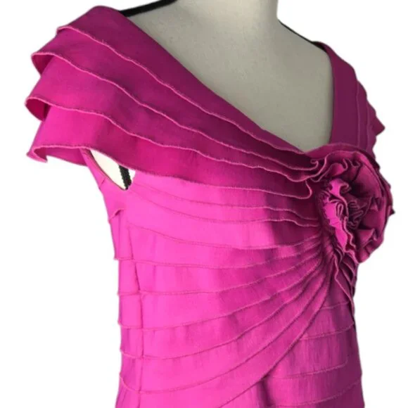 Tadashi Shoji Magenta Pleated Rosette Top Size 8